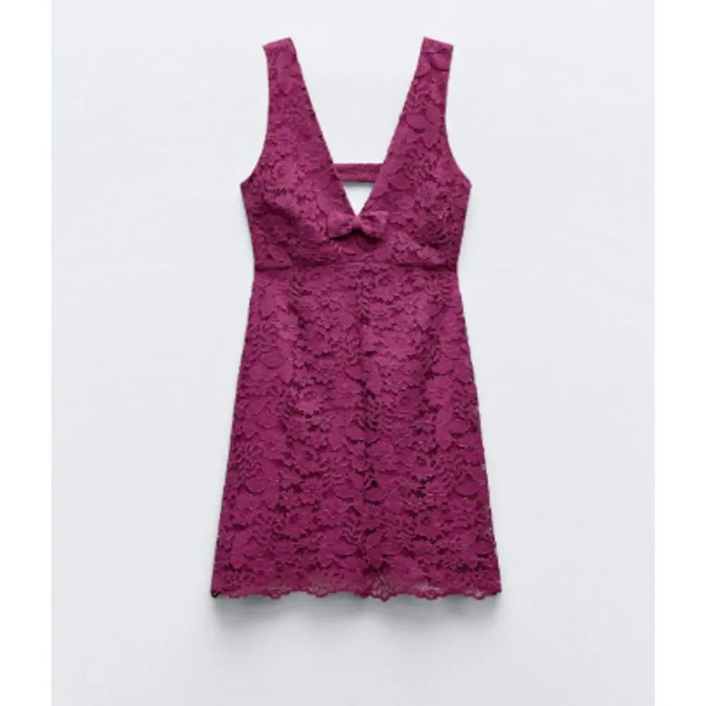 Zara Dark Fuchsia Pink Floral Lace Mini A-Line Dress with Bow Size Medium